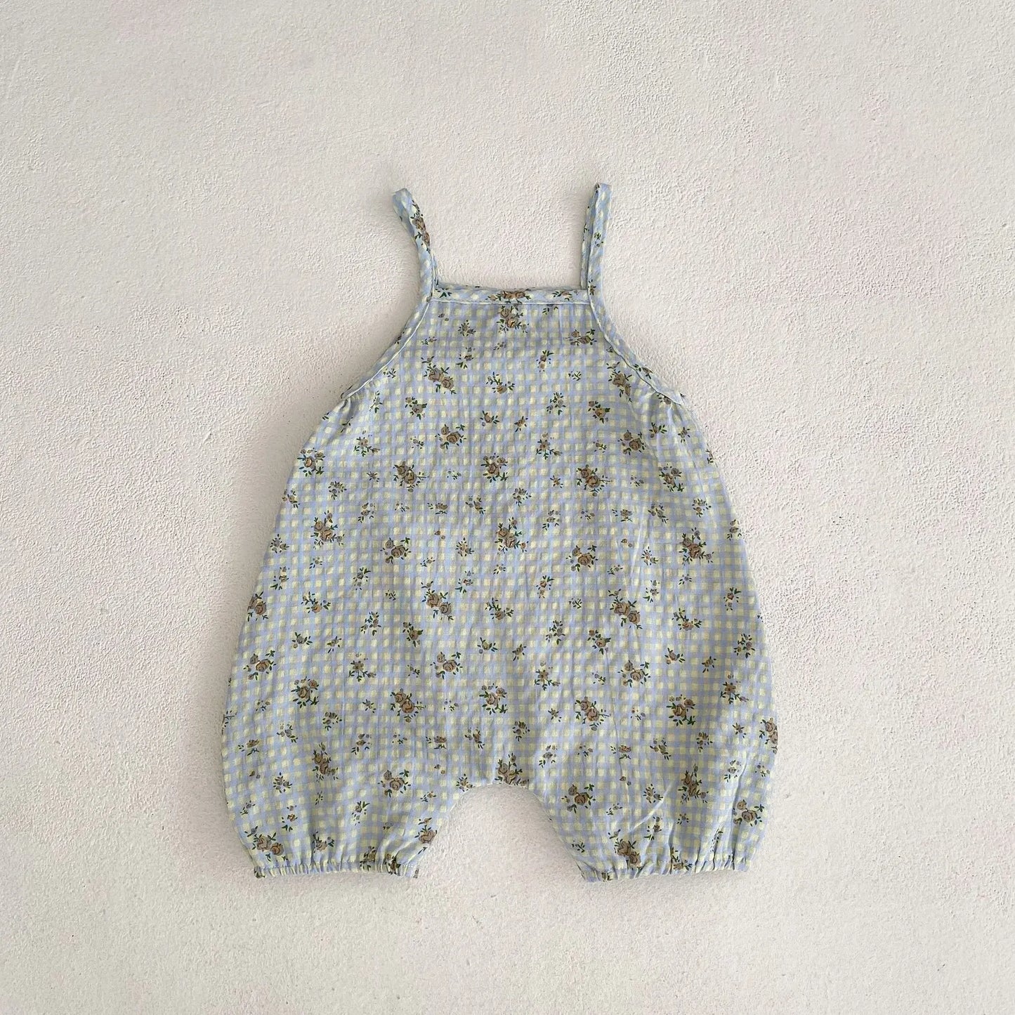 ノースリーブジャンプスーツ ベビージャンプスーツ キャミソールボディスーツ チェックフラワー花柄プリント【mh0005886】