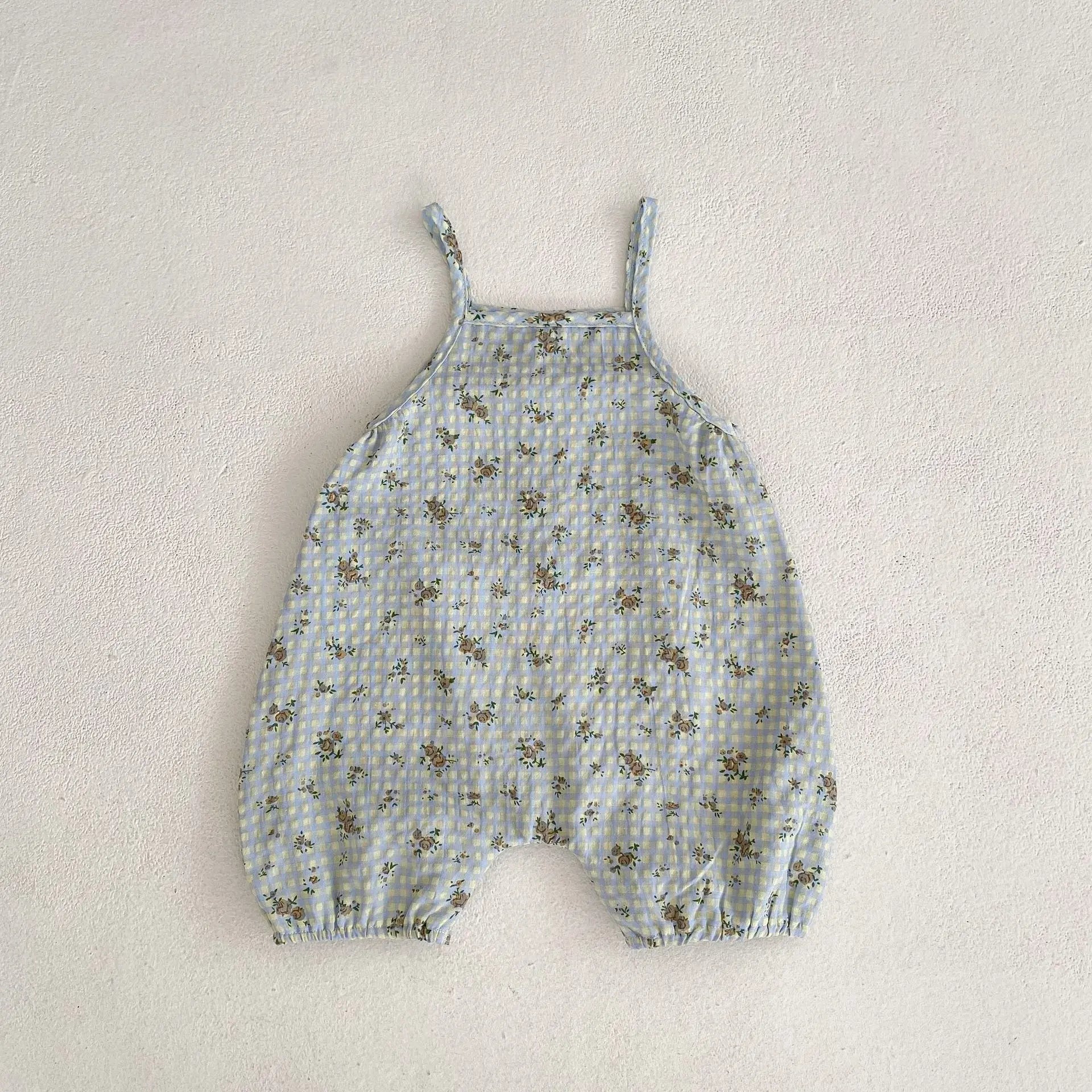 ノースリーブジャンプスーツ ベビージャンプスーツ キャミソールボディスーツ チェックフラワー花柄プリント【mh0005886】