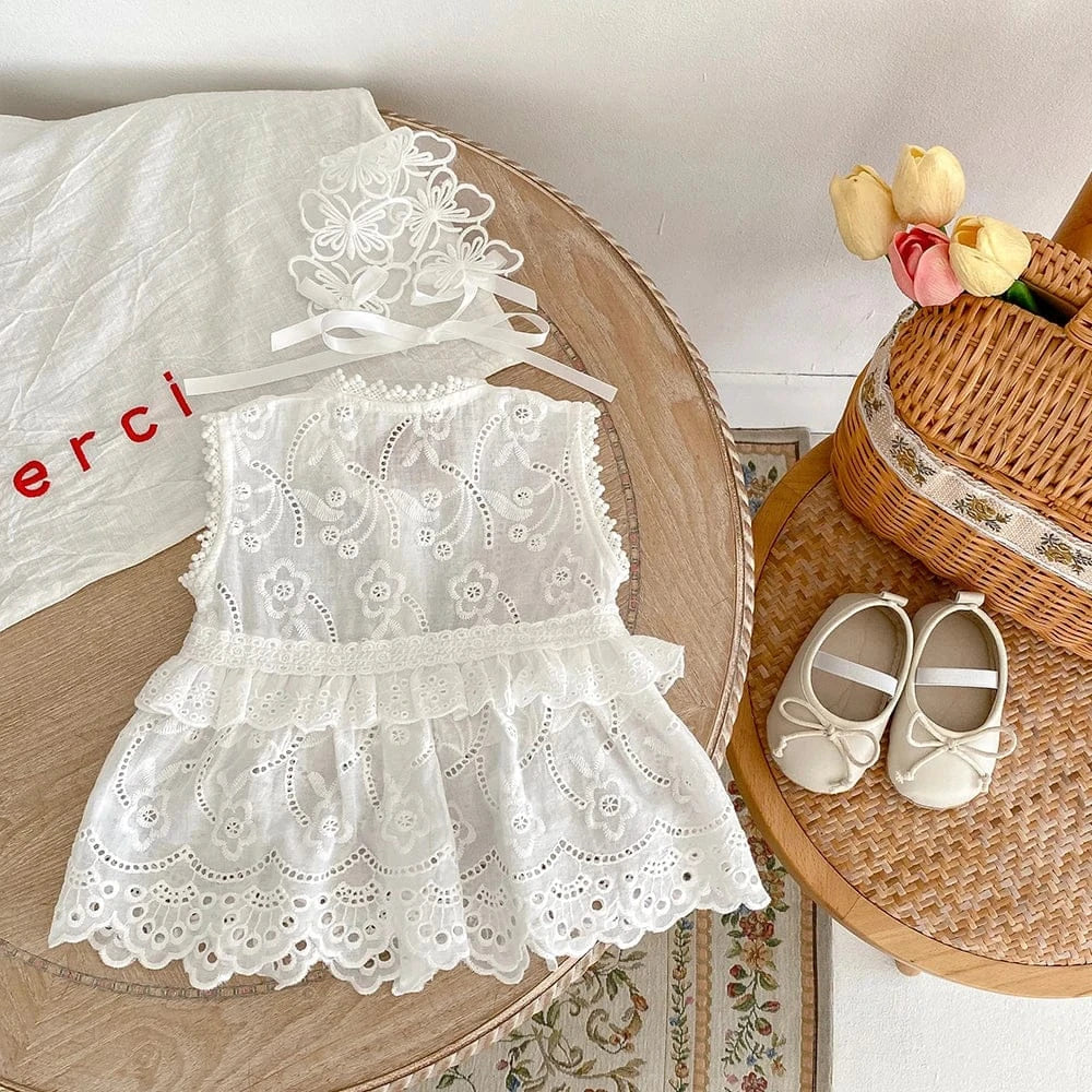 カーディガン・パーカー ベビーカーディガン レース ノースリーブペプラムトップス ホワイト【mh0006089】