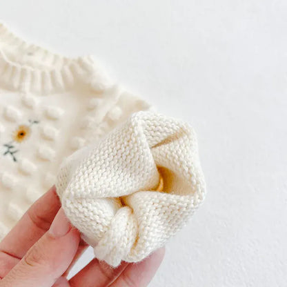 長袖ロンパース ベビーロンパース ニット 長袖ボディスーツ ひまわりサンフラワー刺繍【mh0006231】