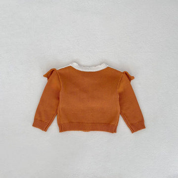 カーディガン・パーカー ベビーカーディガン ラッフルフリル ニットジャケット フラワー刺繍 オレンジ【mh0006408】