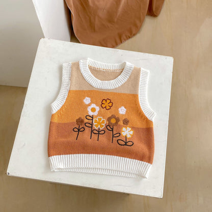 ベスト ベビーベスト ニットトップス フラワー刺繍 ボーダー【mh0006411】