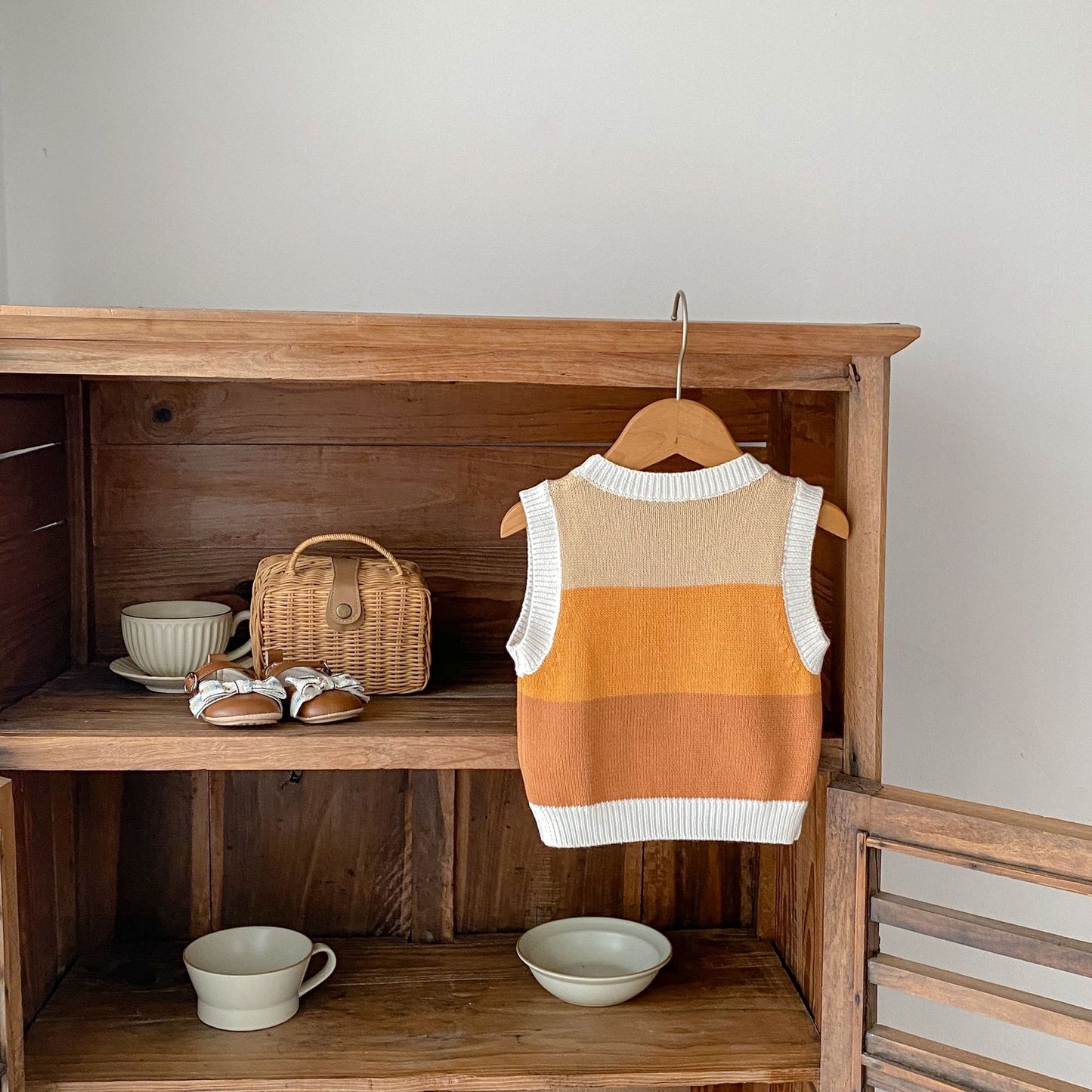 ベスト ベビーベスト ニットトップス フラワー刺繍 ボーダー【mh0006411】