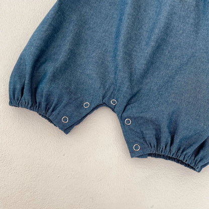 ノースリーブロンパース ベビーロンパース デニム フリル サスペンダーボディスーツ サロペット ジャンプスーツ【mh0006532】