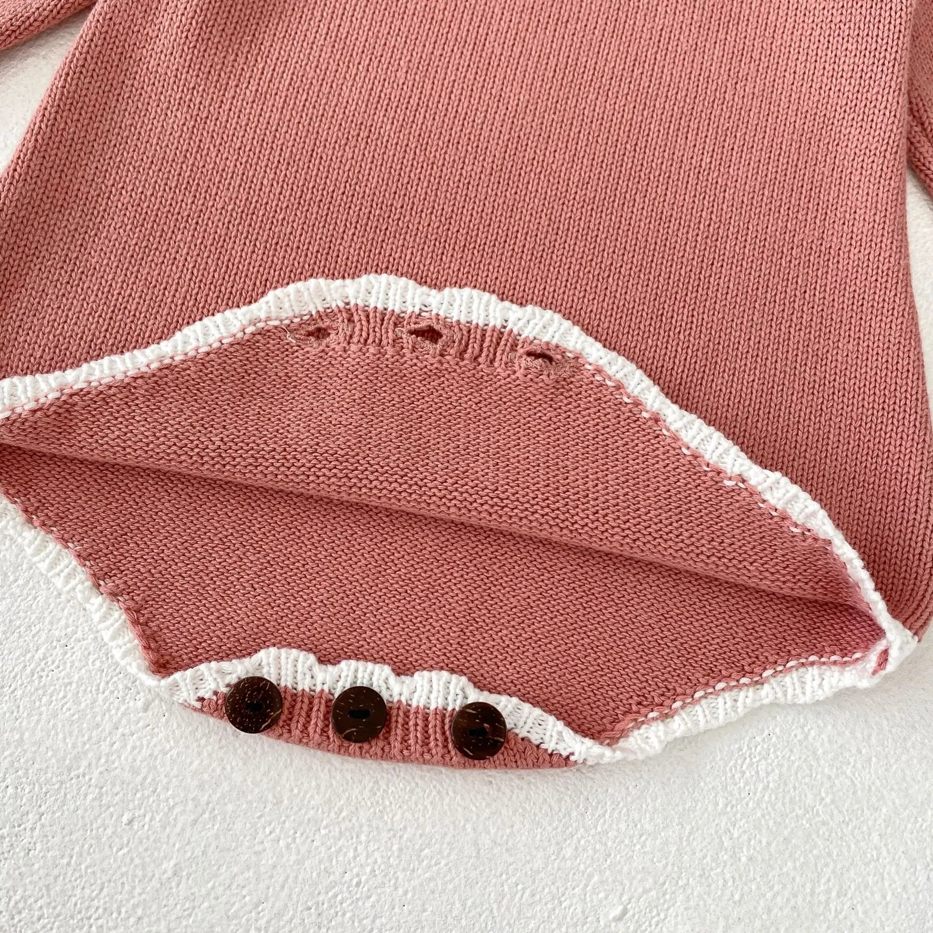 長袖ロンパース ベビーロンパース ニット 長袖ボディスーツ フラワー花柄刺繍 ピンク【mh0006565】