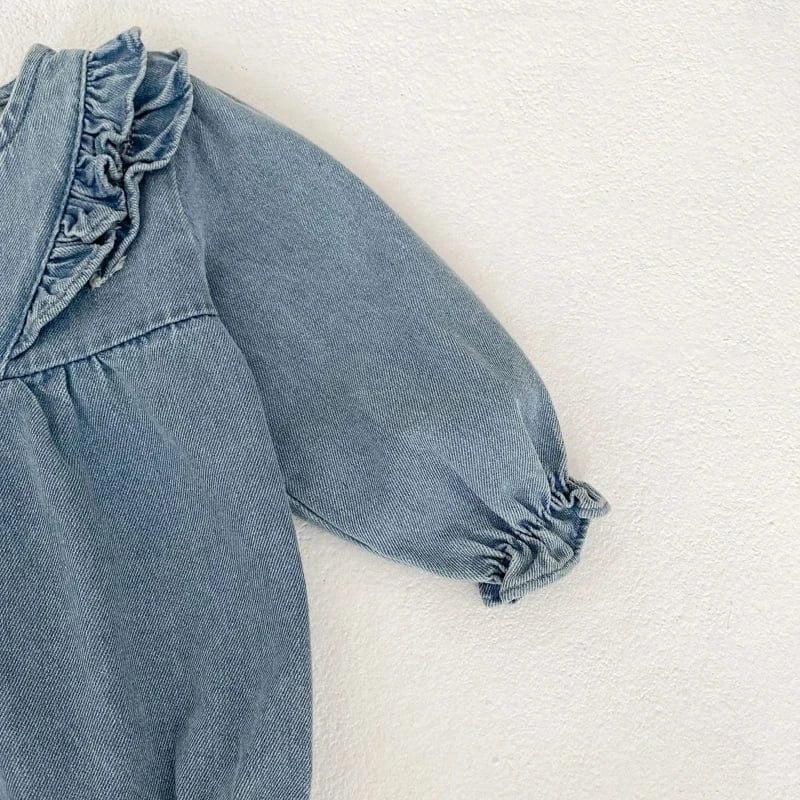 長袖ワンピース キッズワンピース デニムフリルアクセント長袖ワンピース【mh0006985】