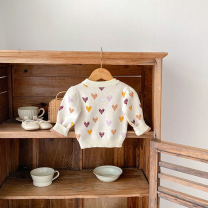 ニット・セーター ベビートップス カラフルハートニットセーター ベージュ【mh0007002】