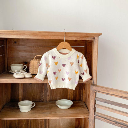 ニット・セーター ベビートップス カラフルハートニットセーター ベージュ【mh0007002】