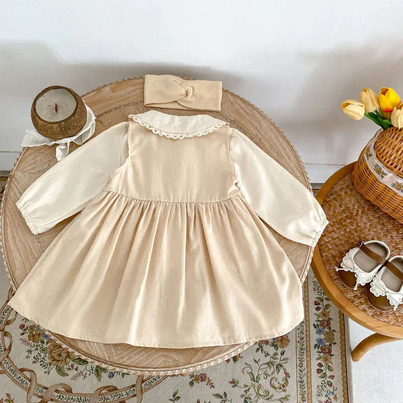 長袖セットアップ ベビーキッズトップス/ワンピース フラワー刺繍襟長袖ブラウス/ノースリーブ前あき刺繍フラワーワンピース【mh0007020】