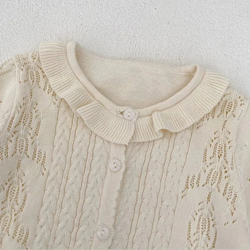 カーディガン・パーカー ベビーカーディガン フリル襟ニットジャケットトップス アプリコット【mh0007039】