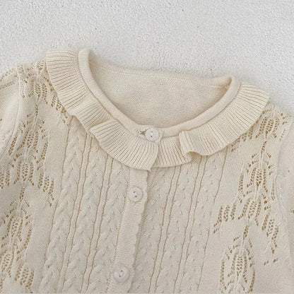 カーディガン・パーカー ベビーカーディガン フリル襟ニットジャケットトップス アプリコット【mh0007039】