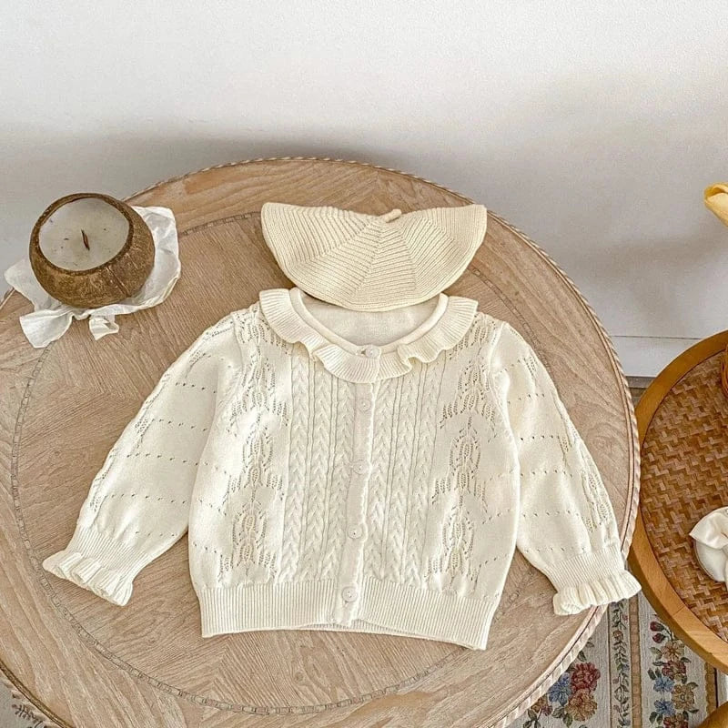 カーディガン・パーカー ベビーカーディガン フリル襟ニットジャケットトップス アプリコット【mh0007039】