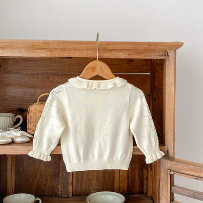 カーディガン・パーカー ベビーカーディガン フリル襟ニットジャケットトップス アプリコット【mh0007039】