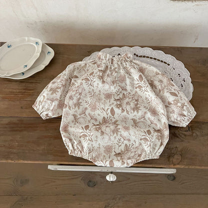 長袖ロンパース ベビーロンパース ボタニカルフラワープリント長袖ボディスーツ【mh0007098】