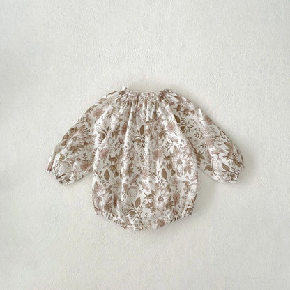 長袖ロンパース ベビーロンパース ボタニカルフラワープリント長袖ボディスーツ【mh0007098】