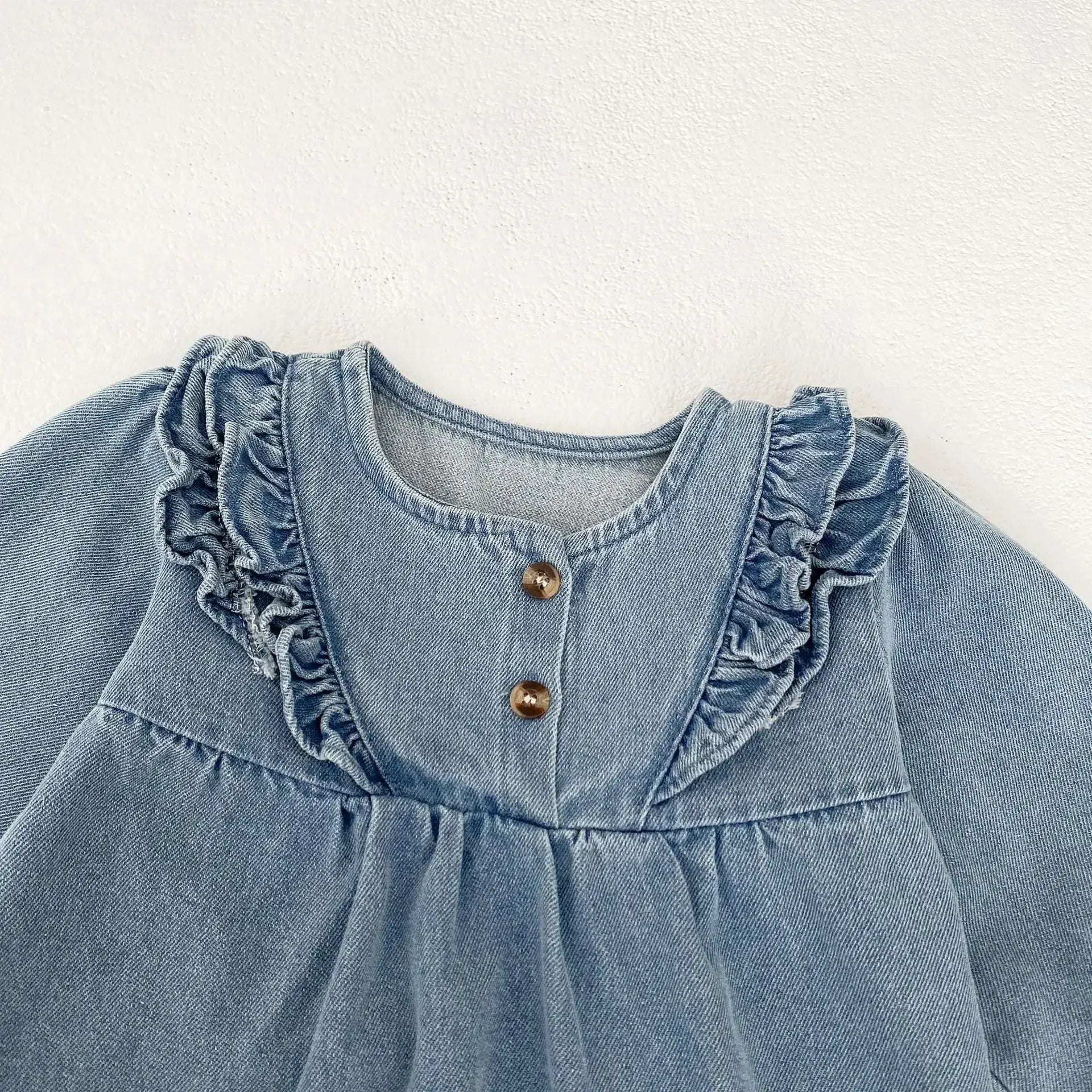 長袖ワンピース ベビーロンパース/キッズワンピース フリルデニム長袖ボディスーツ/長袖ワンピース リンクコーデ 姉妹 お揃いコーデ【mh0007104】