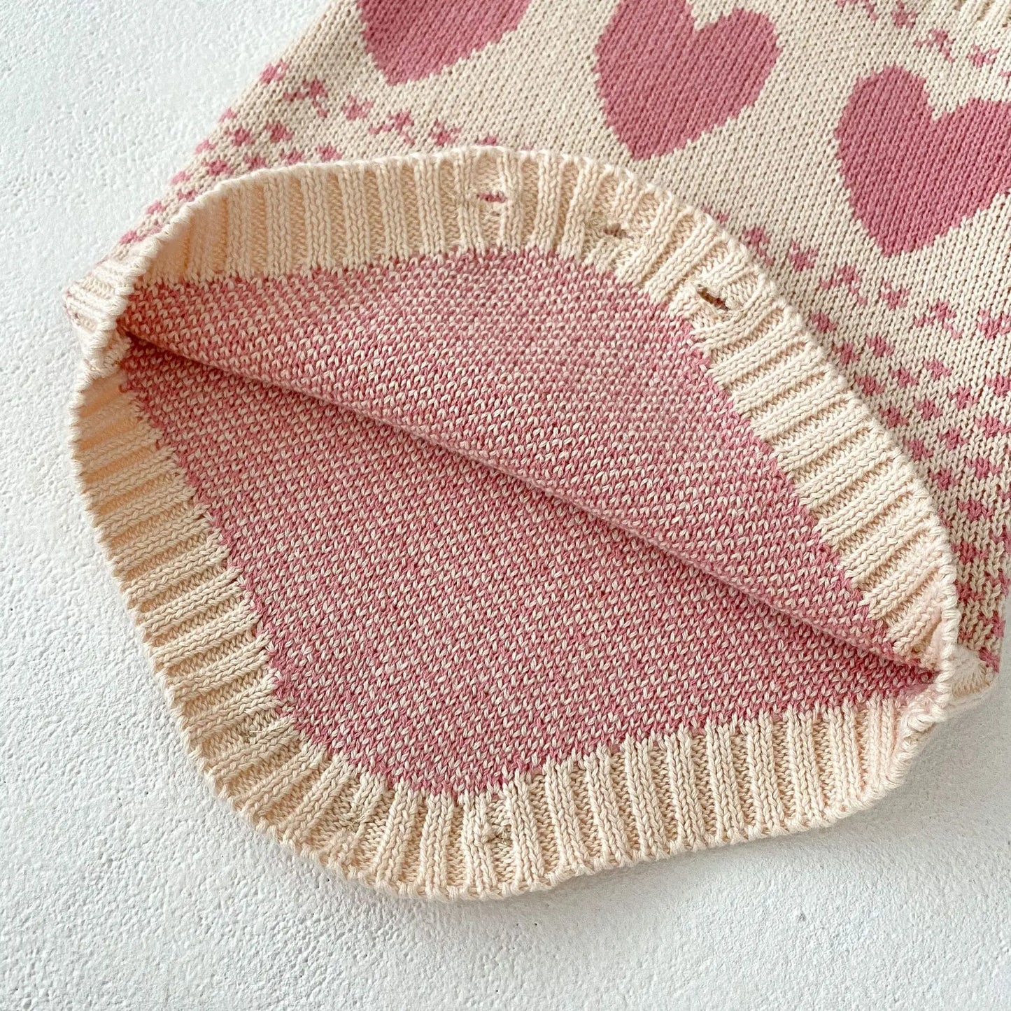 ロンパースセットアップ ベビーカーディガン/ロンパース ハート柄ニットカーディガン/サスペンダーロンパース【mh0007345】