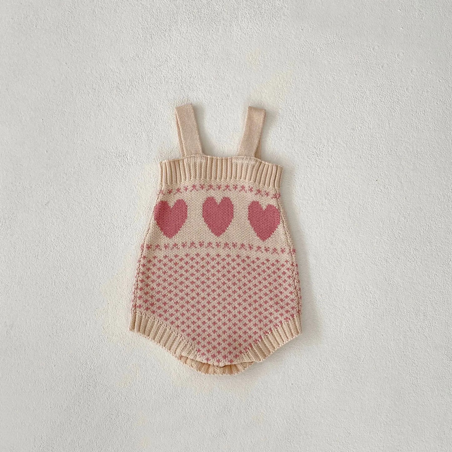 ロンパースセットアップ ベビーカーディガン/ロンパース ハート柄ニットカーディガン/サスペンダーロンパース【mh0007345】
