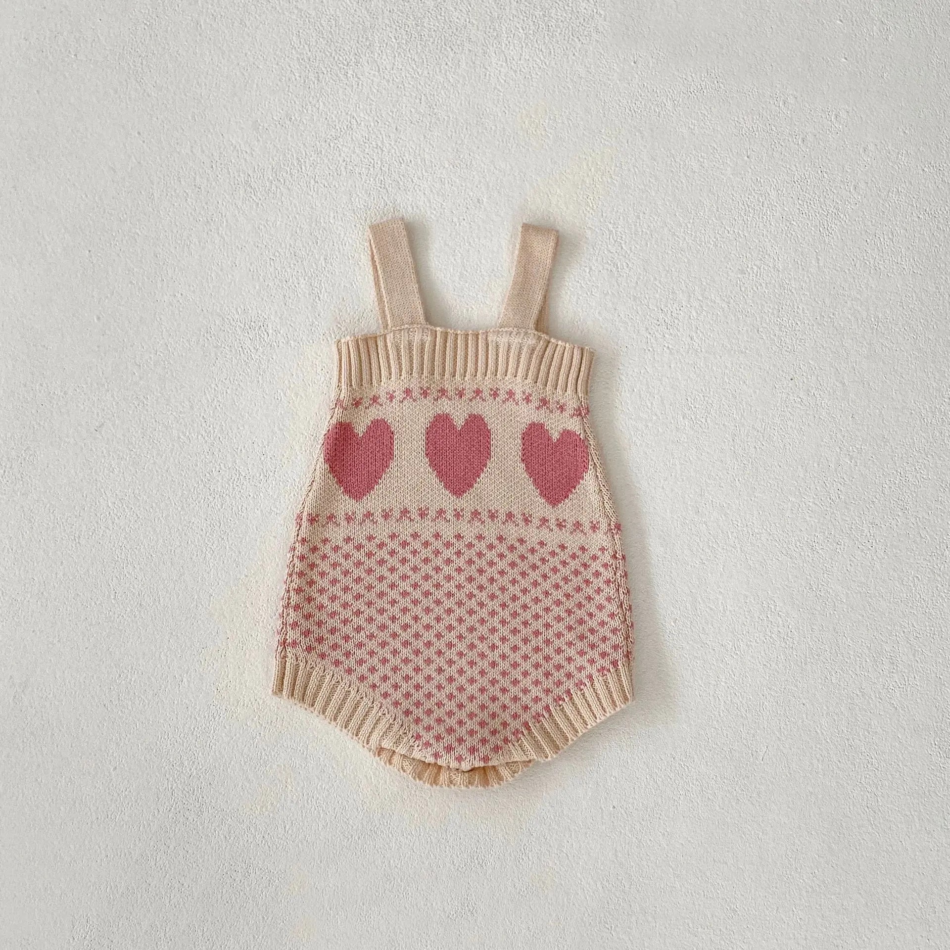 ロンパースセットアップ ベビーカーディガン/ロンパース ハート柄ニットカーディガン/サスペンダーロンパース【mh0007345】