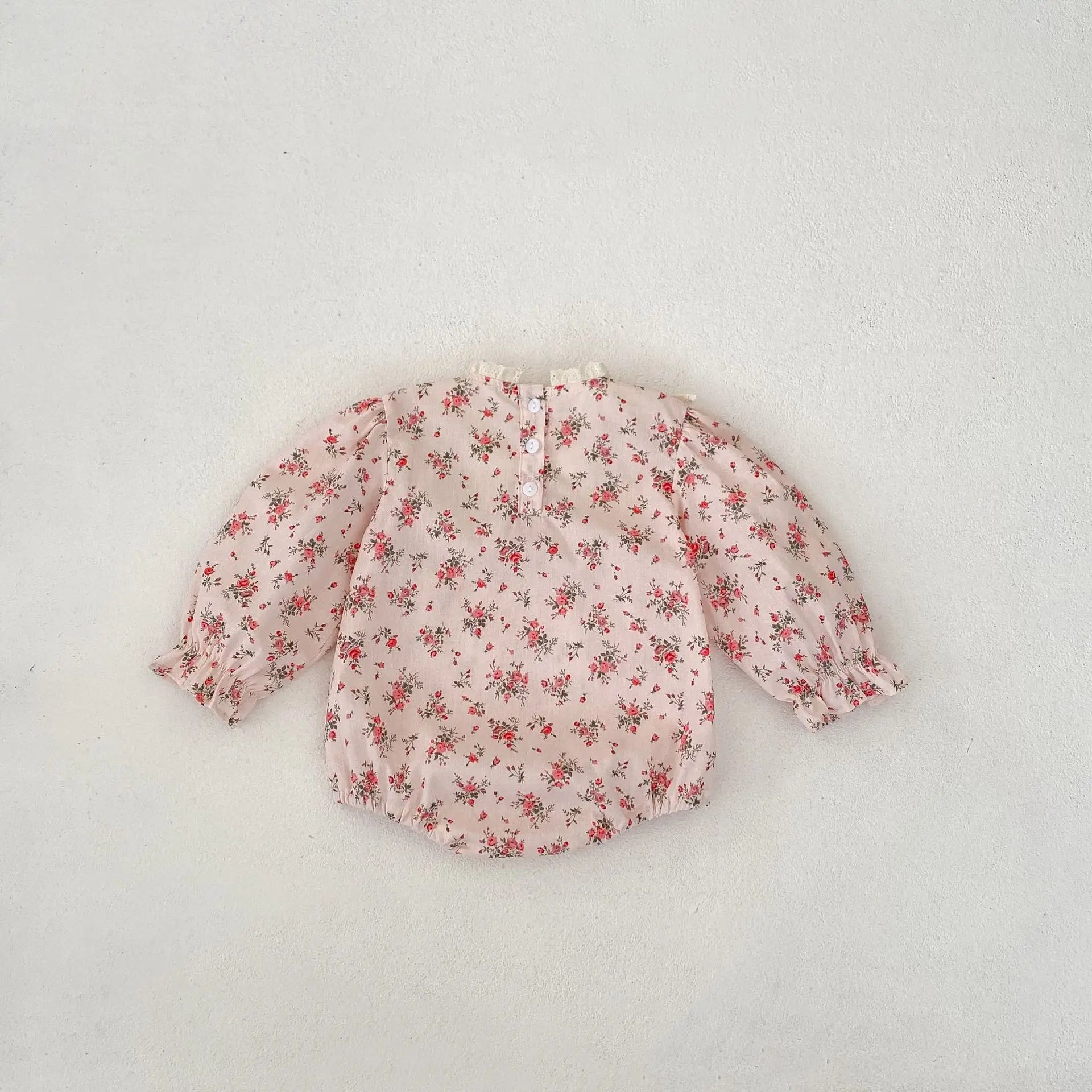 長袖ロンパース ベビーロンパース フラワープリント刺繍長袖ボディスーツ ピンク【mh0007383】