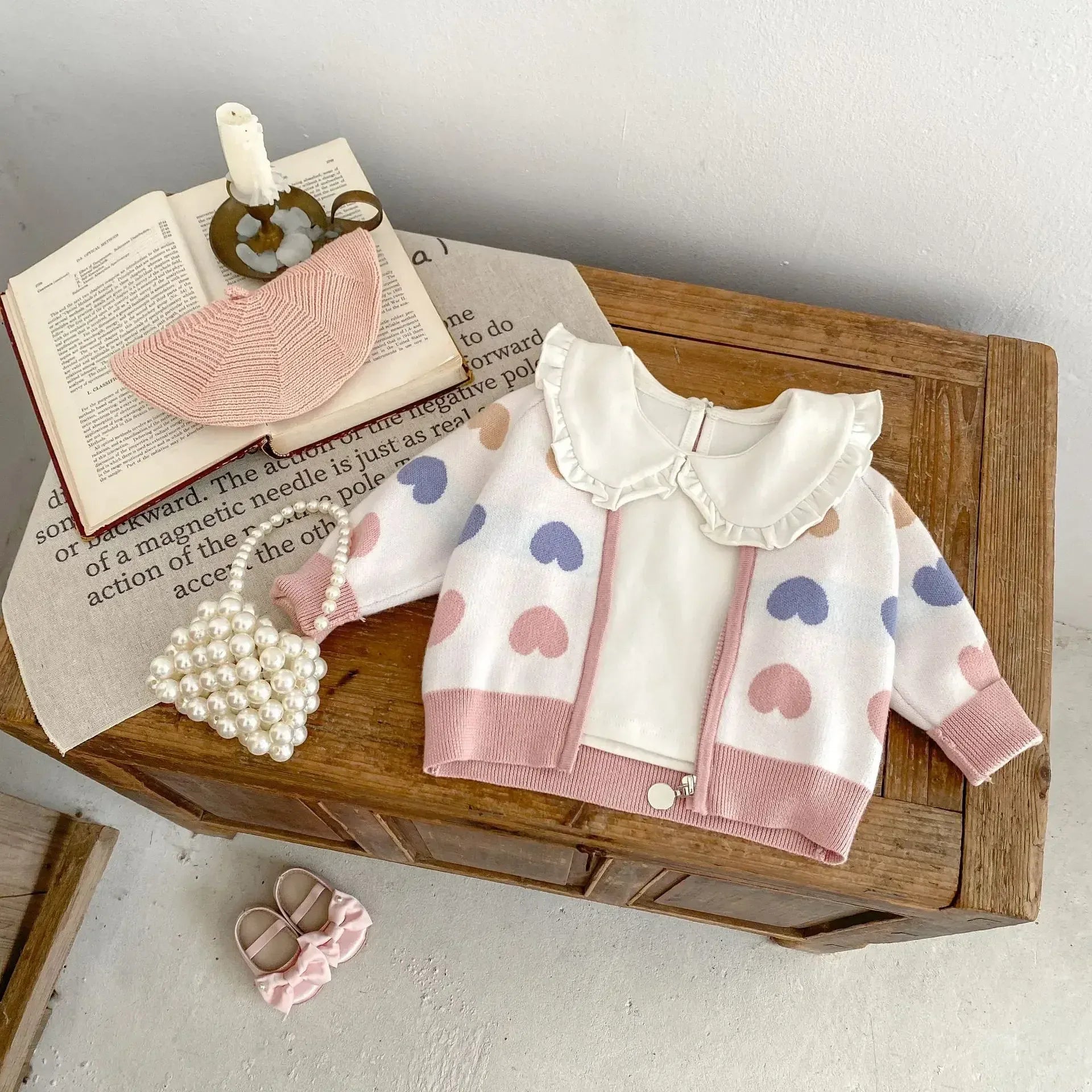 カーディガン・パーカー ベビーカーディガン カラフルハートジップアップニットジャケット【mh0007450】