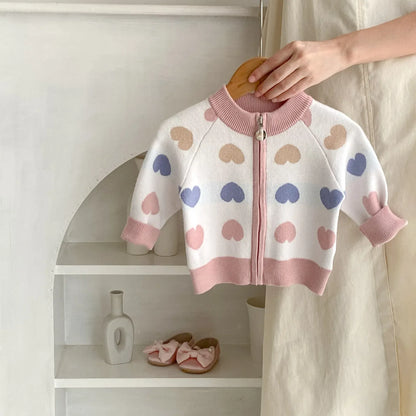 カーディガン・パーカー ベビーカーディガン カラフルハートジップアップニットジャケット【mh0007450】