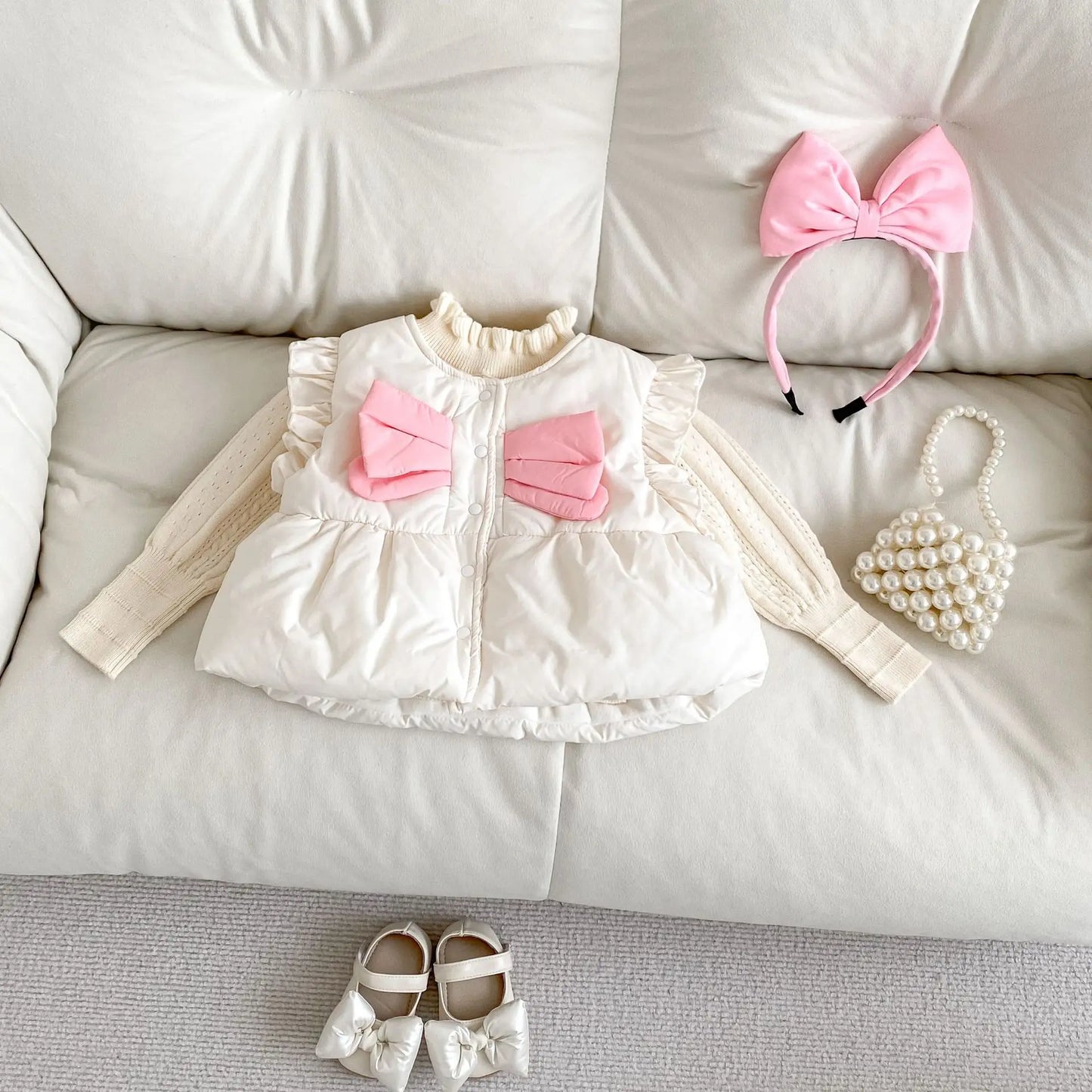 ベスト ベビーベスト リボンペプラムパデッドアウターベスト【mh0008070】