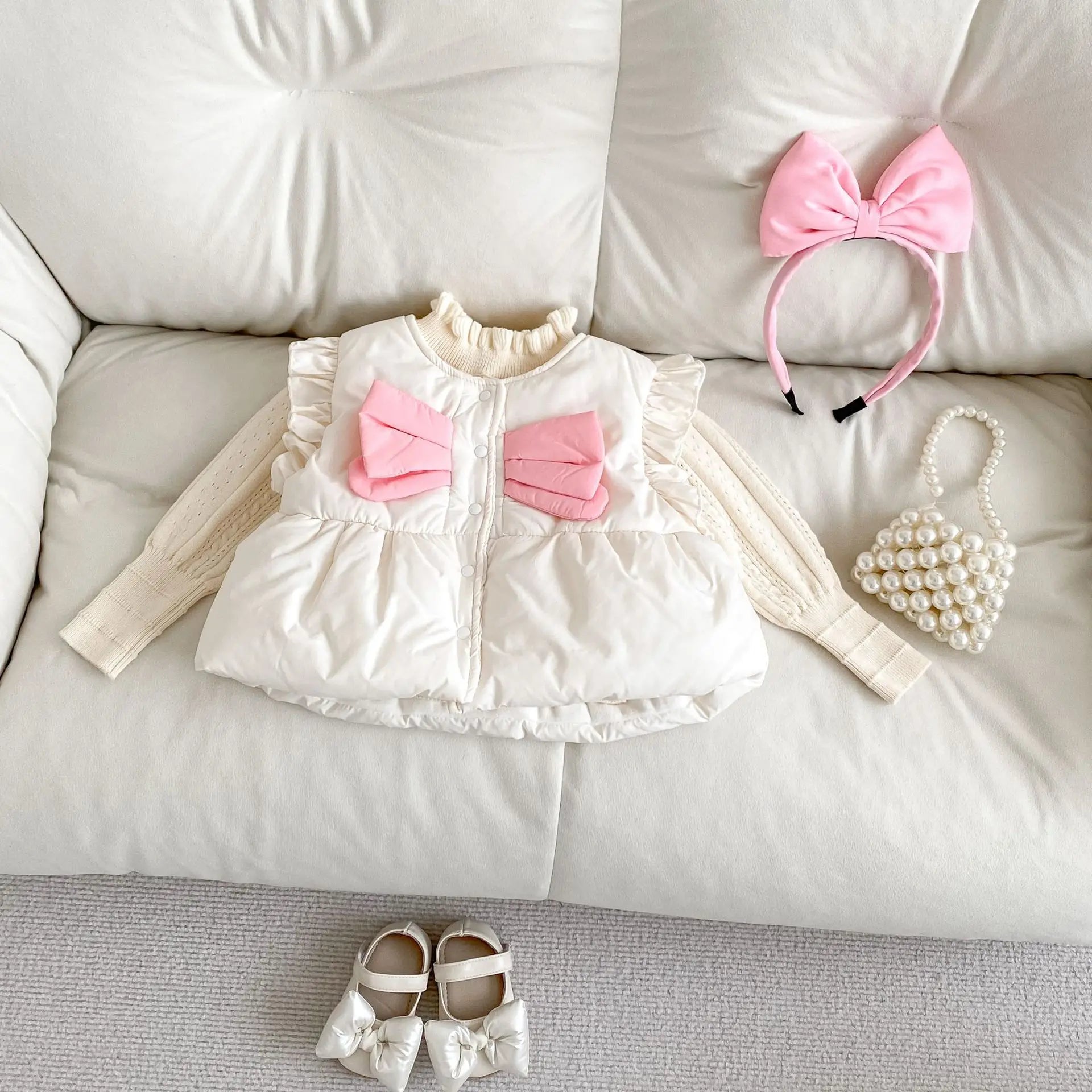 ベスト ベビーベスト リボンペプラムパデッドアウターベスト【mh0008070】