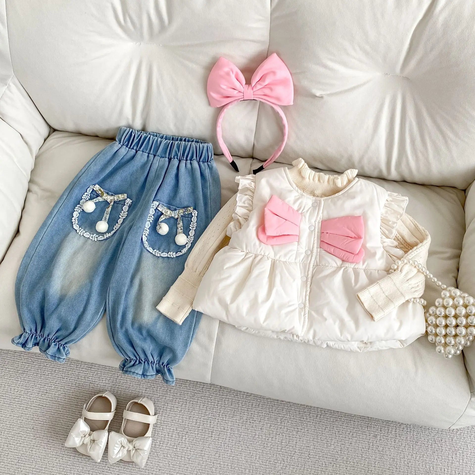 ベスト ベビーベスト リボンペプラムパデッドアウターベスト【mh0008070】