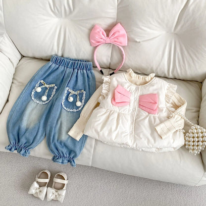 ベスト ベビーベスト リボンペプラムパデッドアウターベスト【mh0008070】