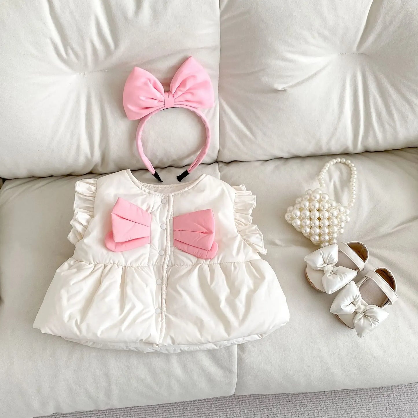 ベスト ベビーベスト リボンペプラムパデッドアウターベスト【mh0008070】