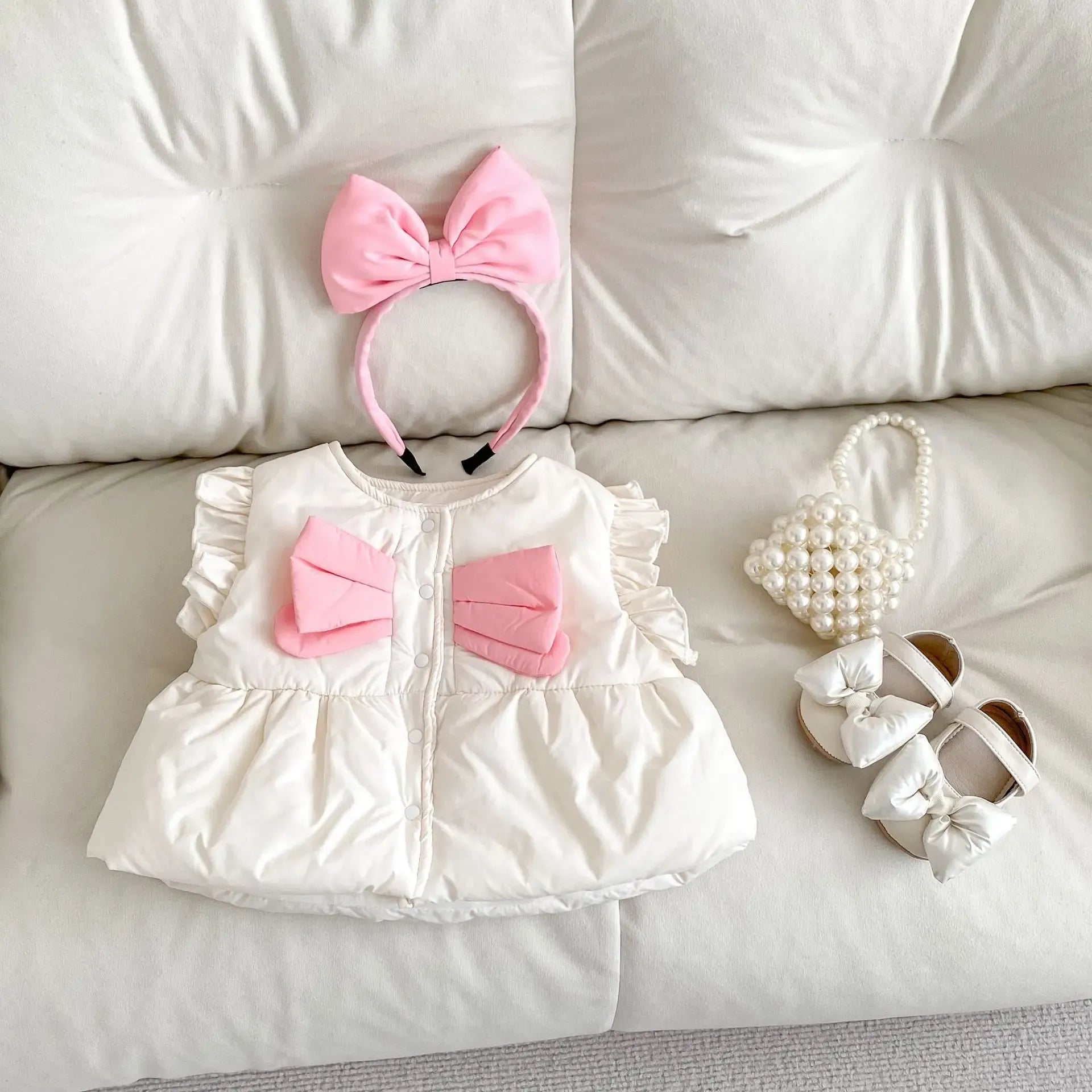 ベスト ベビーベスト リボンペプラムパデッドアウターベスト【mh0008070】