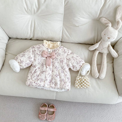 ショートコート・ジャケット・ジャンパー ベビーアウター フラワープリントリボンパデッドジャケットコート【mh0008202】