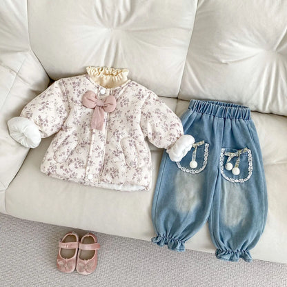 ショートコート・ジャケット・ジャンパー ベビーアウター フラワープリントリボンパデッドジャケットコート【mh0008202】