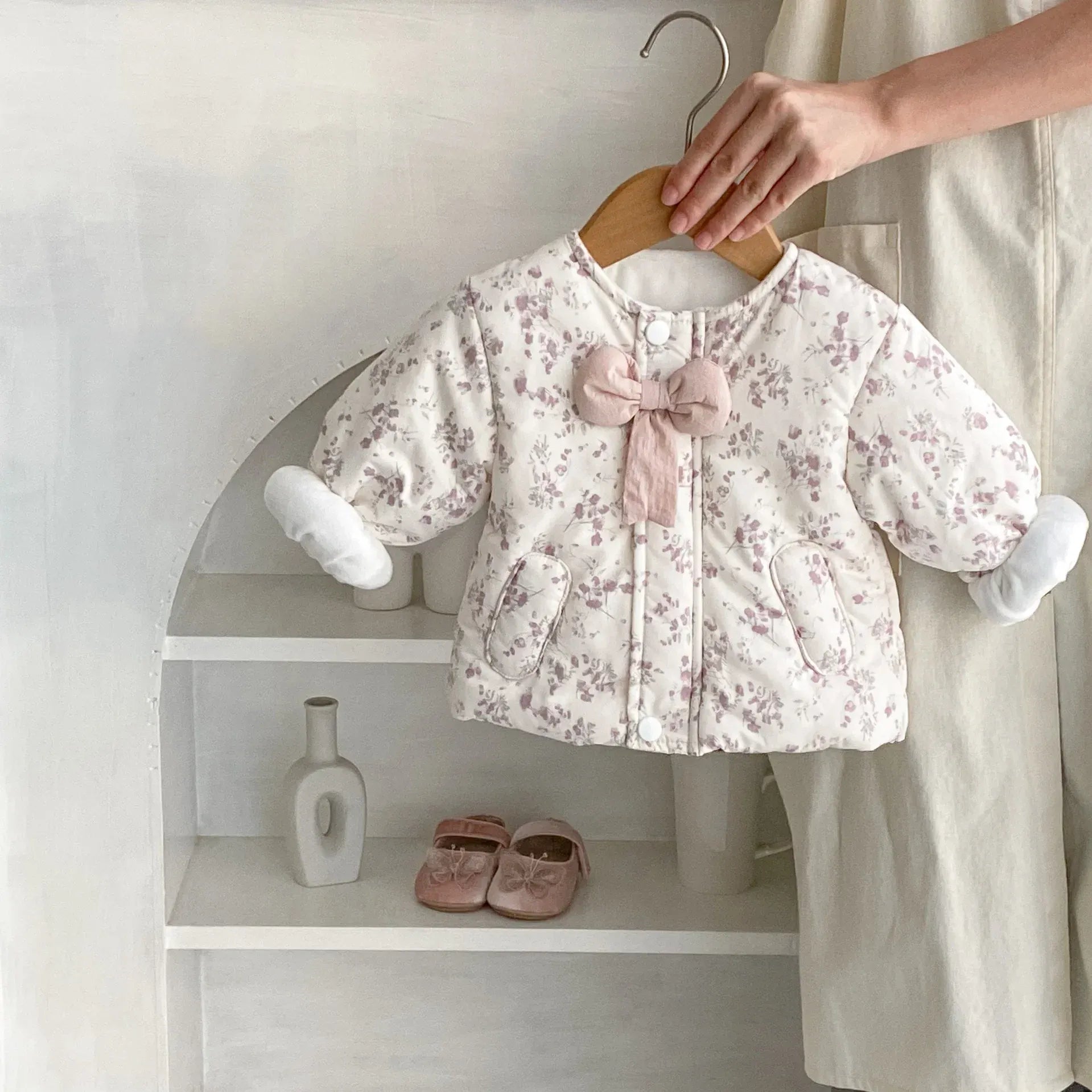 ショートコート・ジャケット・ジャンパー ベビーアウター フラワープリントリボンパデッドジャケットコート【mh0008202】