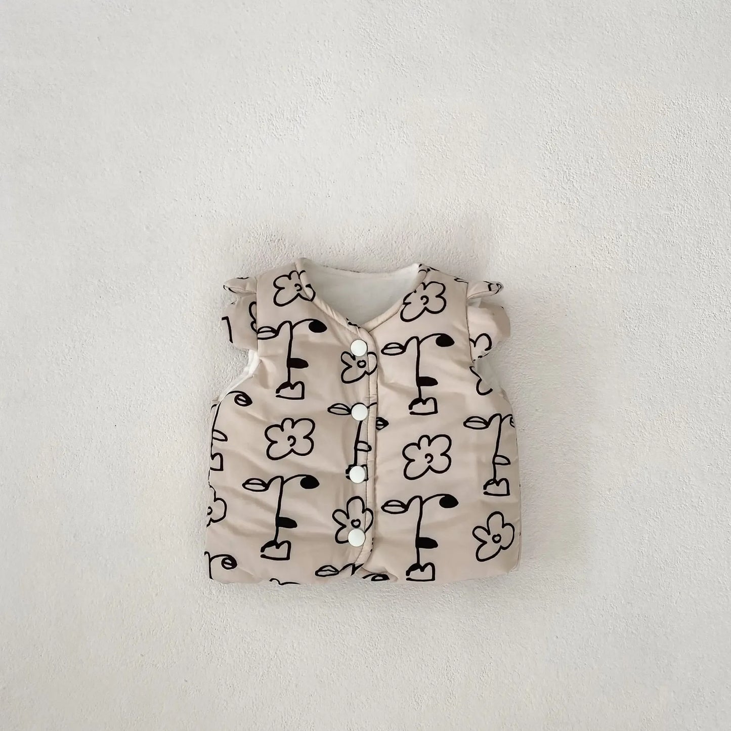 ベスト ベビーベスト 北欧風フラワープリントショルダーフリル前あきアウターベスト【mh0008258】