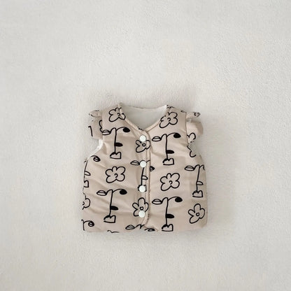 ベスト ベビーベスト 北欧風フラワープリントショルダーフリル前あきアウターベスト【mh0008258】