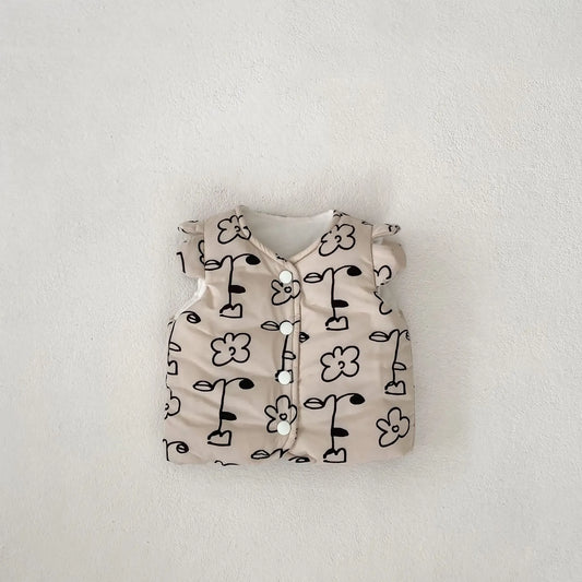 ベスト ベビーベスト 北欧風フラワープリントショルダーフリル前あきアウターベスト【mh0008258】