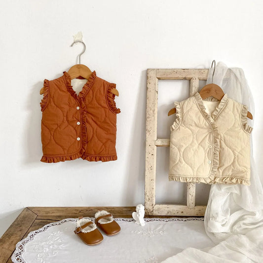 ベスト ベビーベスト フリルバイピングキルティングベスト【mh0008259】