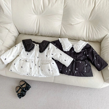 ショートコート・ジャケット・ジャンパー ベビーアウター リボンプリントフリルビッグ襟パデッドジャケットコート【mh0008278】
