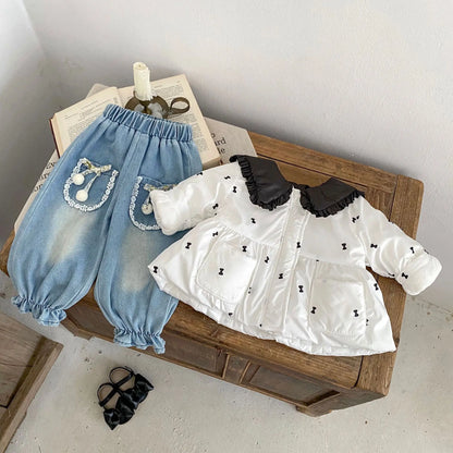 ショートコート・ジャケット・ジャンパー ベビーアウター リボンプリントフリルビッグ襟パデッドジャケットコート【mh0008278】