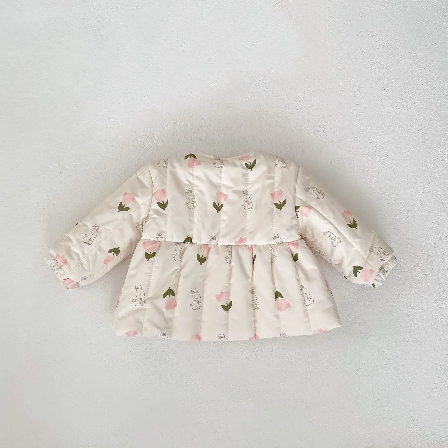 ショートコート・ジャケット・ジャンパー ベビーアウター チューリップフラワーうさぎプリントキルティングノーカラージャケットコート【mh0008280】