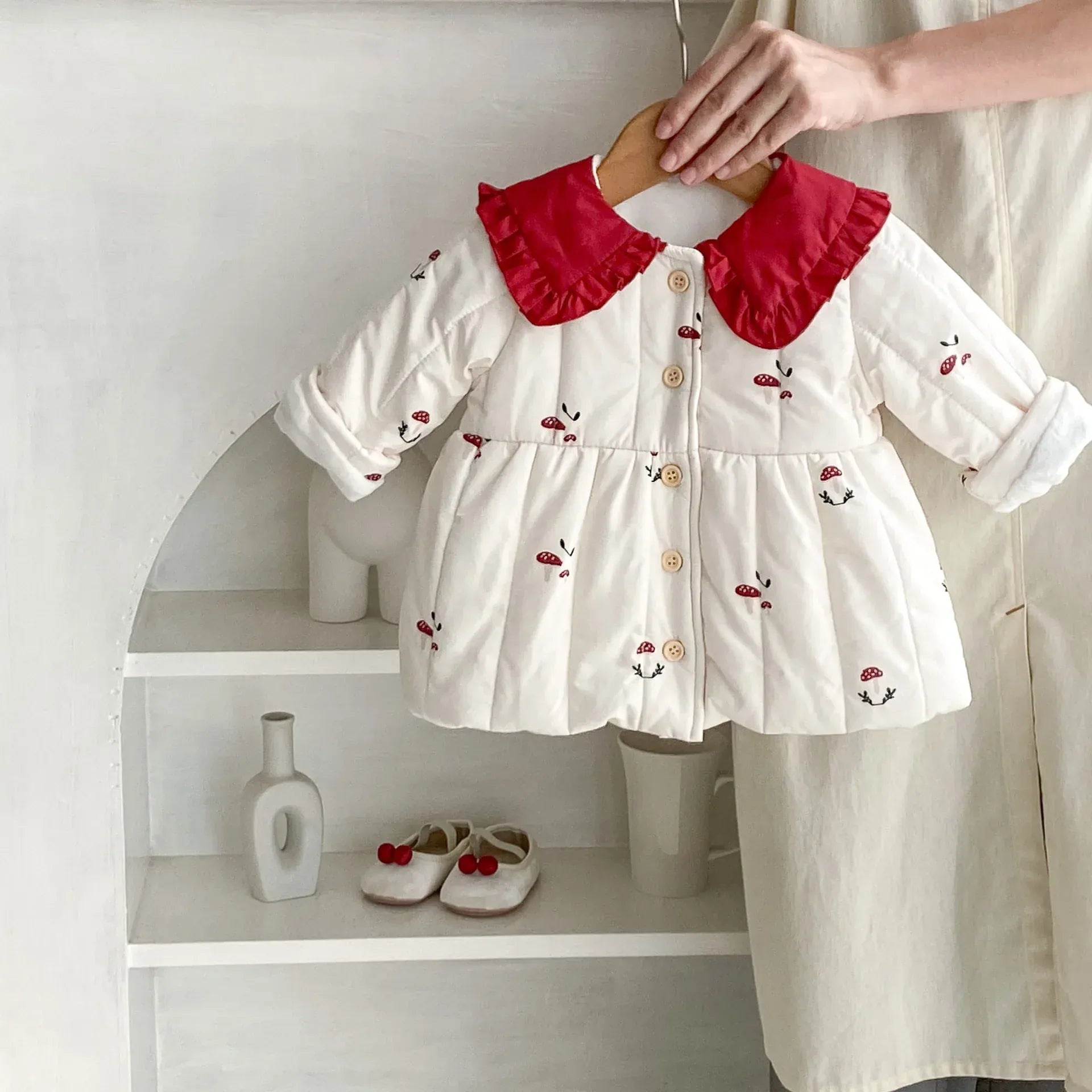 ショートコート・ジャケット・ジャンパー ベビーアウター きのこ刺繍襟付きパデッドジャケットコート【mh0008497】