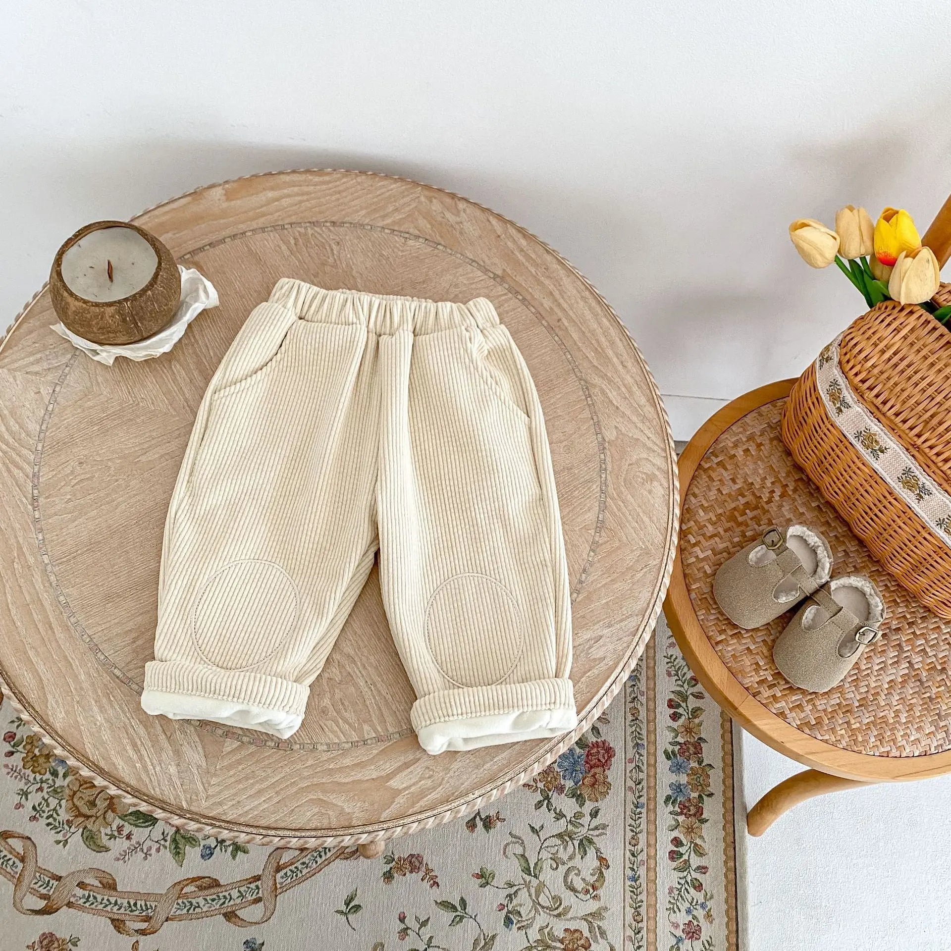 ロングパンツ・スウェットパンツ ベビーパンツ コーデュロイ膝パッチ裏フリースロングパンツ【mh0008501】