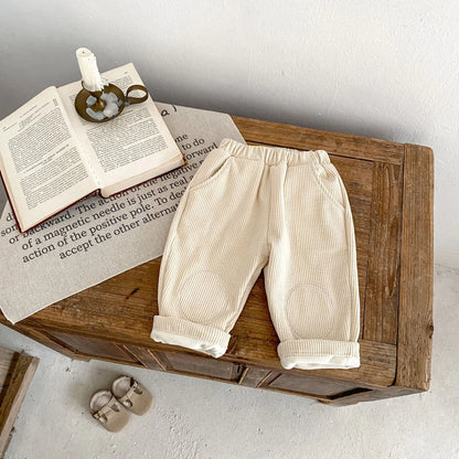 ロングパンツ・スウェットパンツ ベビーパンツ コーデュロイ膝パッチ裏フリースロングパンツ【mh0008501】