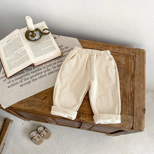 ロングパンツ・スウェットパンツ ベビーパンツ コーデュロイ膝パッチ裏フリースロングパンツ【mh0008501】