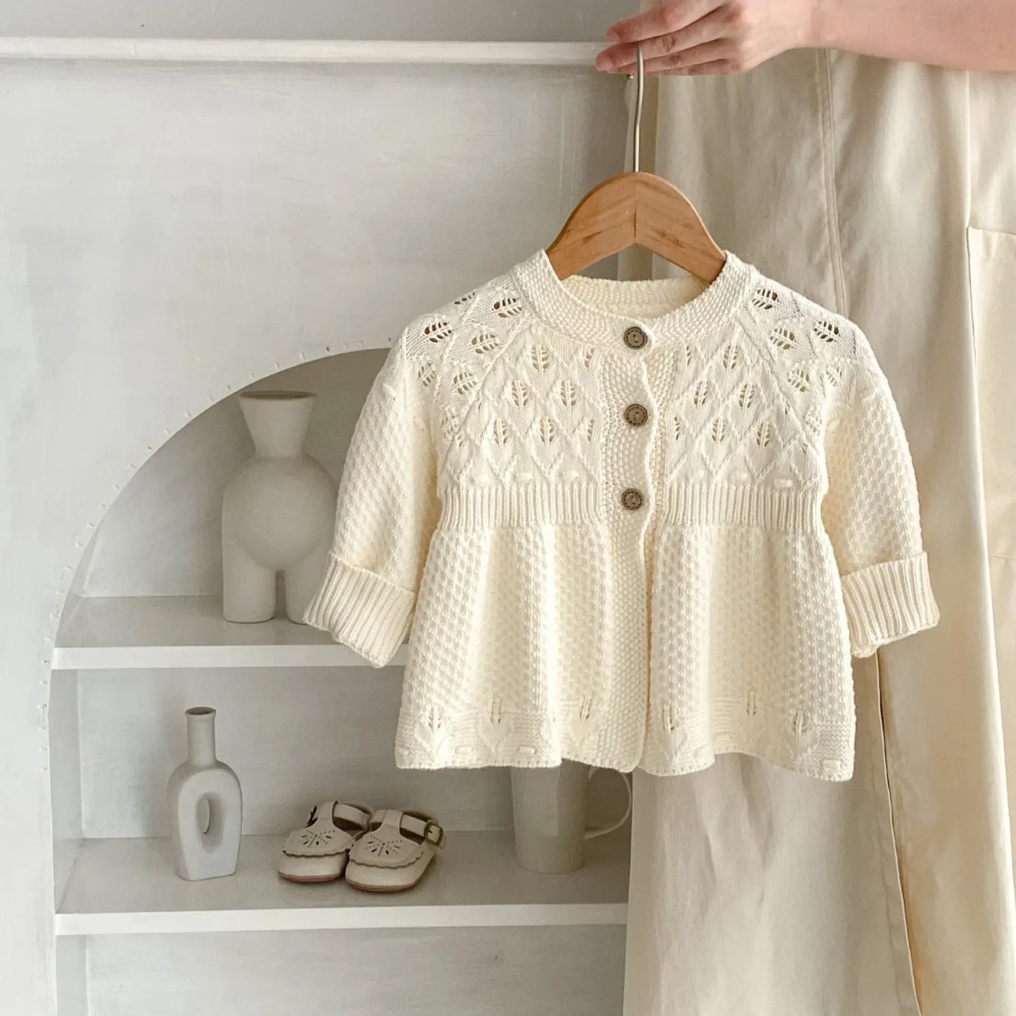 カーディガン・パーカー ベビーカーディガン レースニットペプラムフリルニットジャケット【mh0008747】