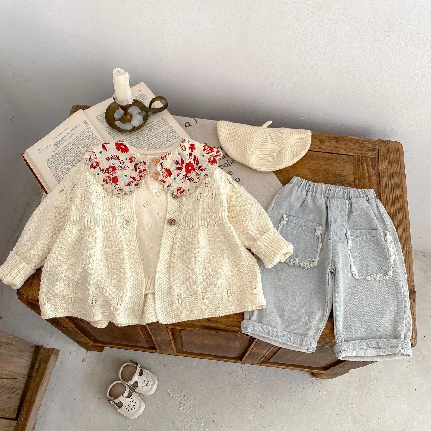 カーディガン・パーカー ベビーカーディガン レースニットペプラムフリルニットジャケット【mh0008747】