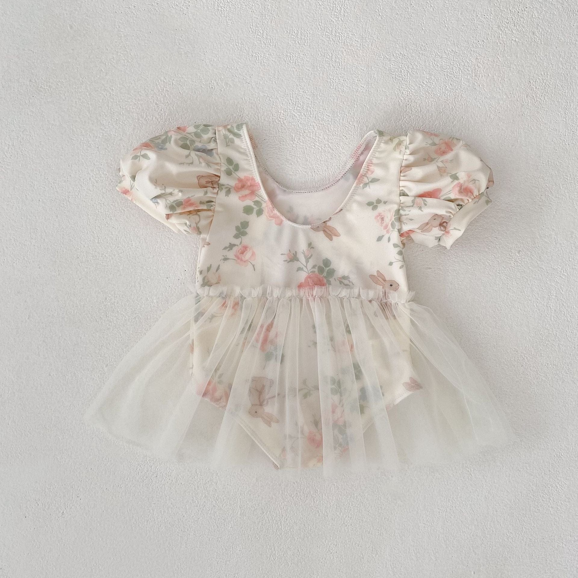 ベビー用水着 ベビー水着 フラワープリントチュチュスカートドッキング半袖ワンピーススイムウェア 【mh0010148】