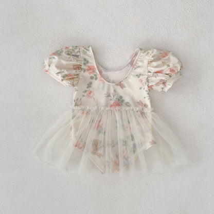 ベビー用水着 ベビー水着 フラワープリントチュチュスカートドッキング半袖ワンピーススイムウェア 【mh0010148】